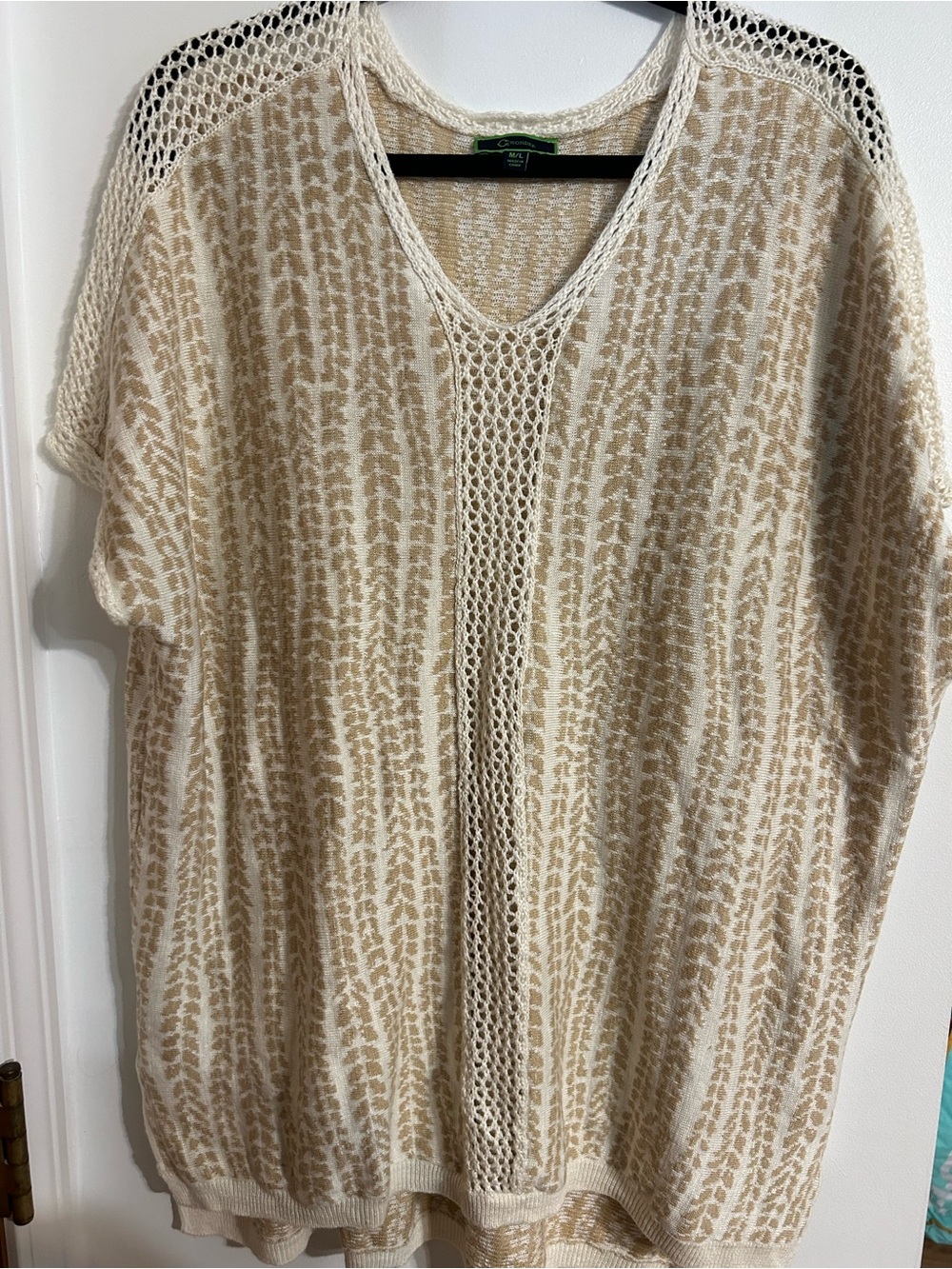 Wonder Beige & Cream Open-Knit V-Neck Pullover